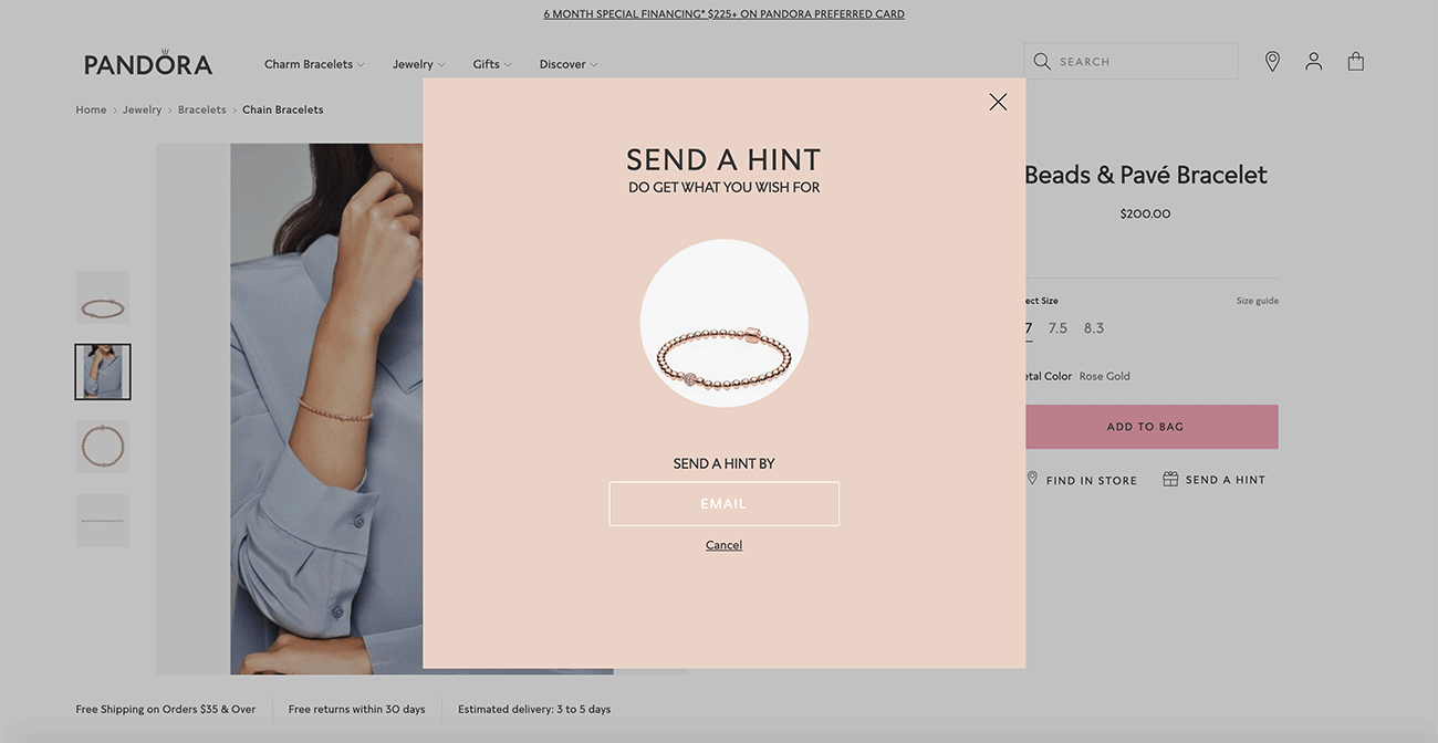 Send a hint could be suitable on product page where a high percentage of customers buy as gifts