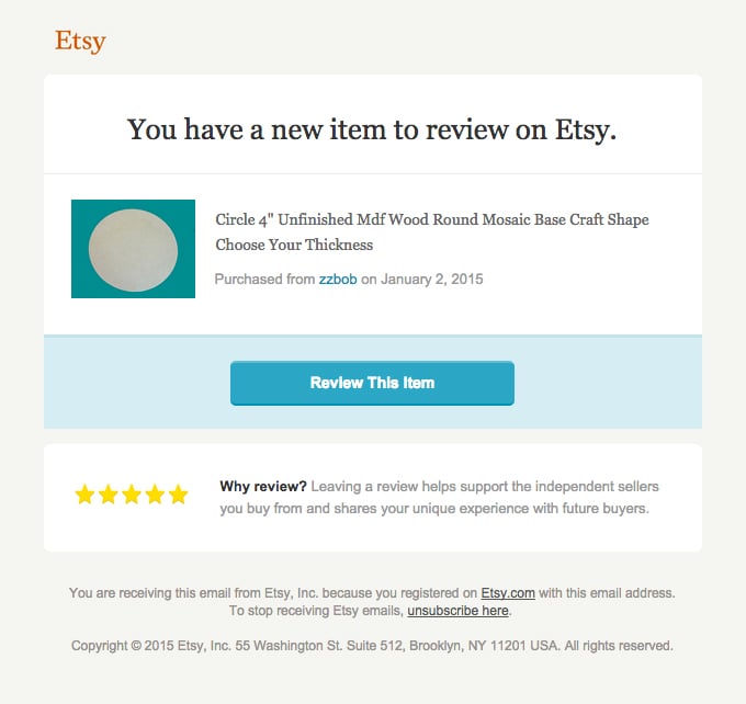 Etsy example how to ask for a review