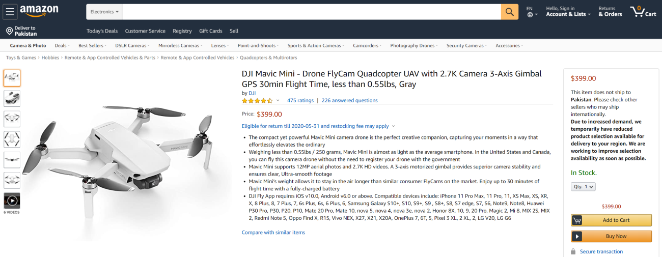 Drone on Amazon page