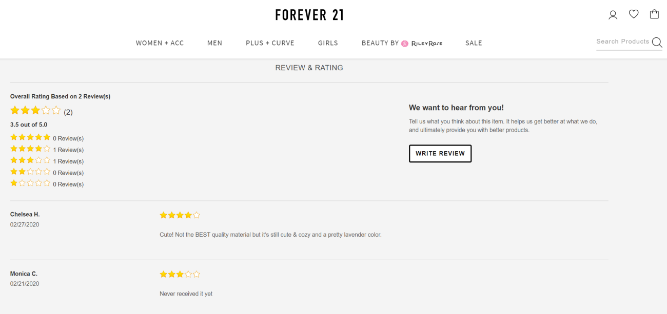 Forever21 customer review