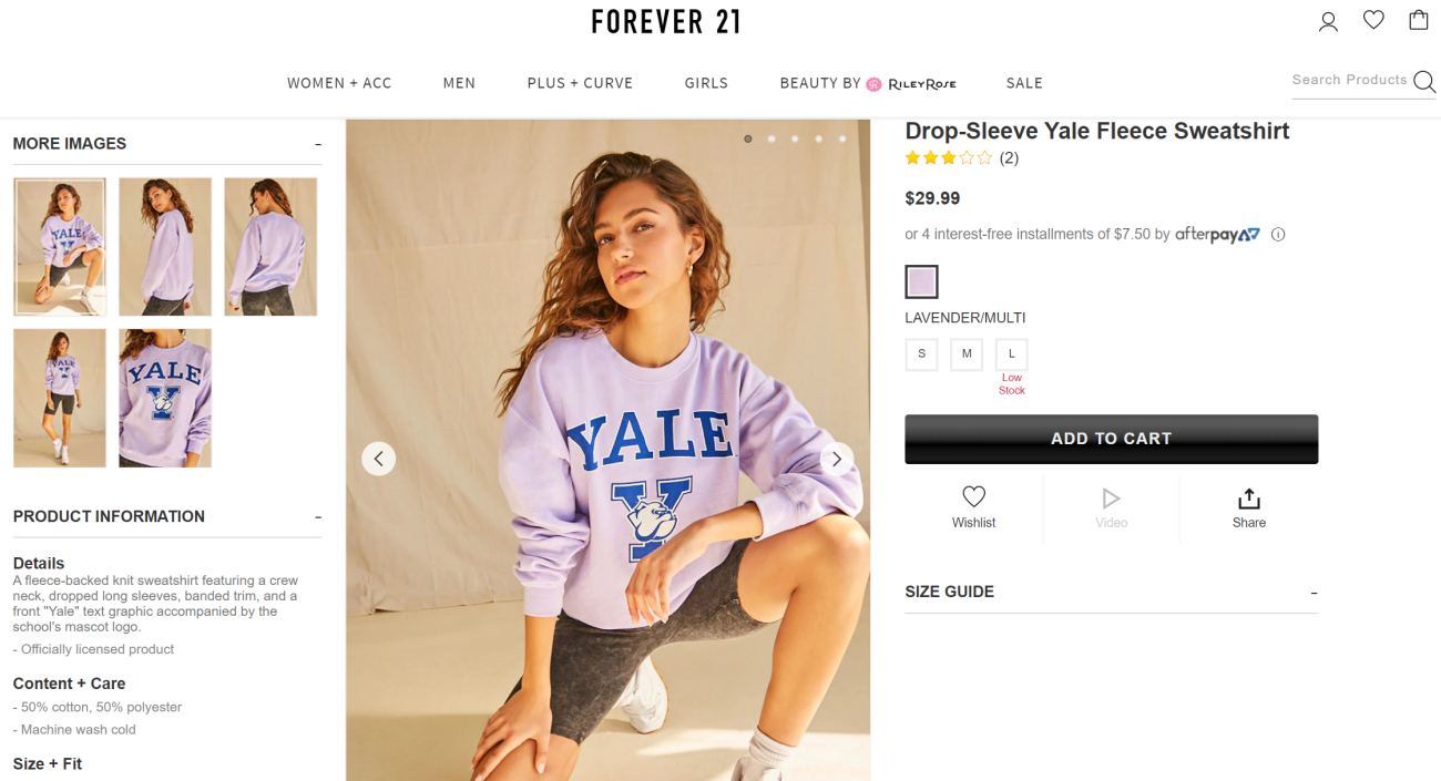 Forever21 product sales copy