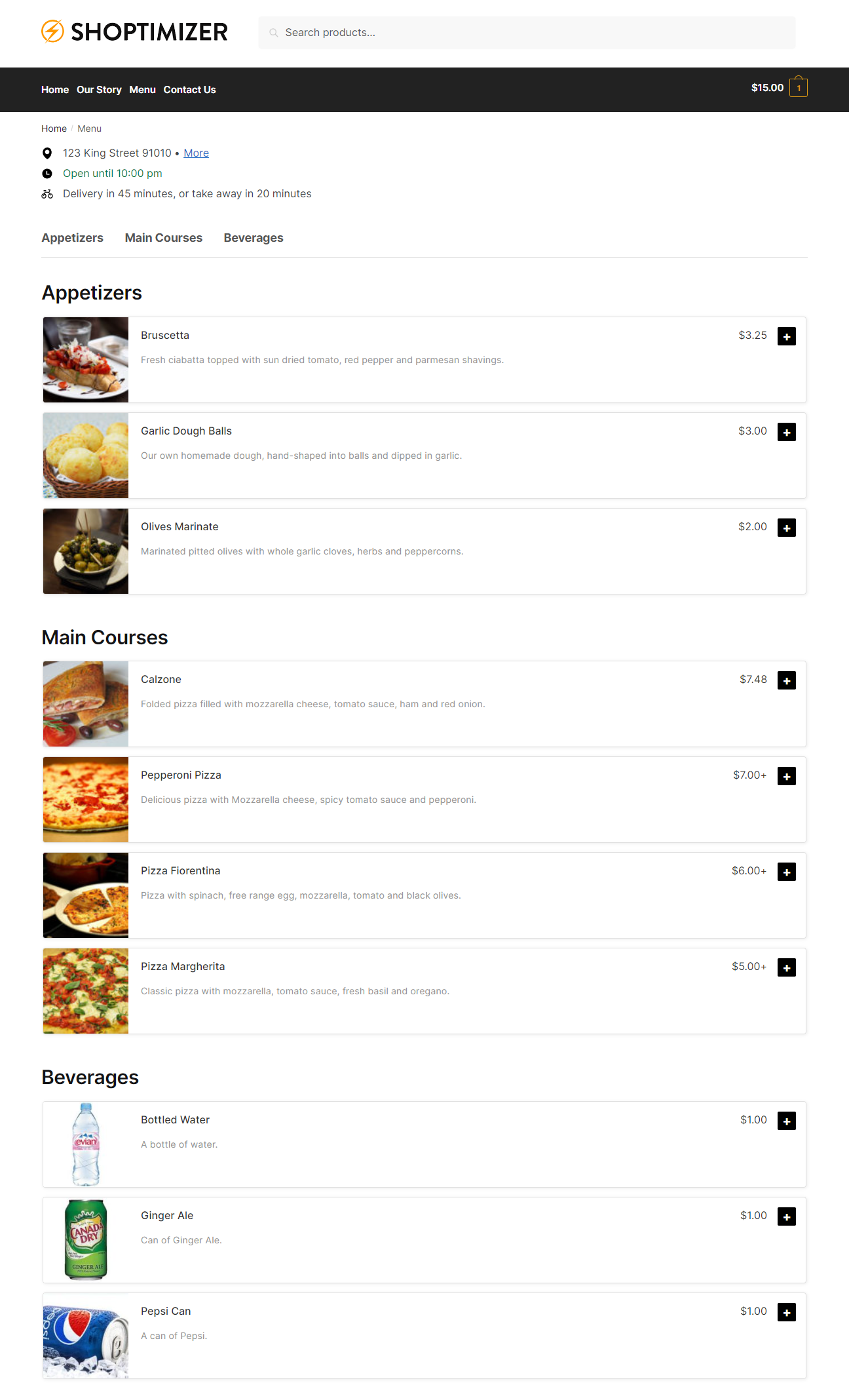 Food ordering menu