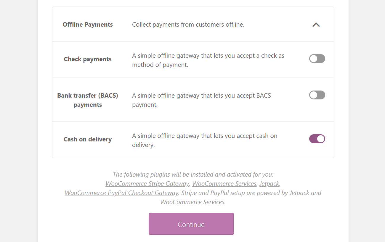 WooCommerce offline payment options