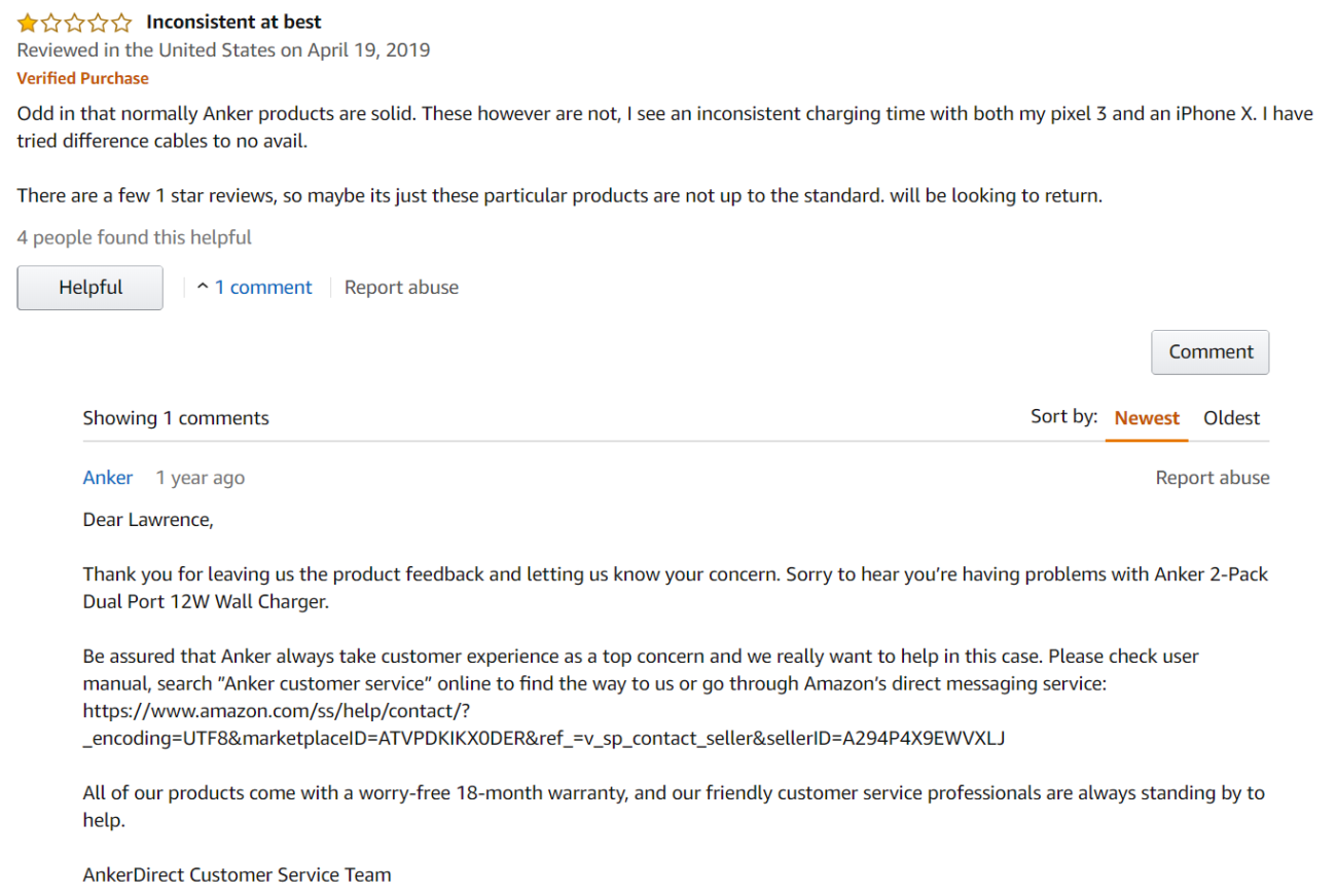 Negative review with response