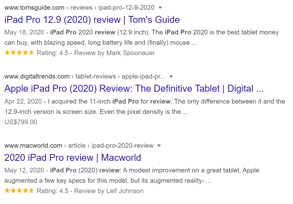 Rich snippet example in Google SERPs