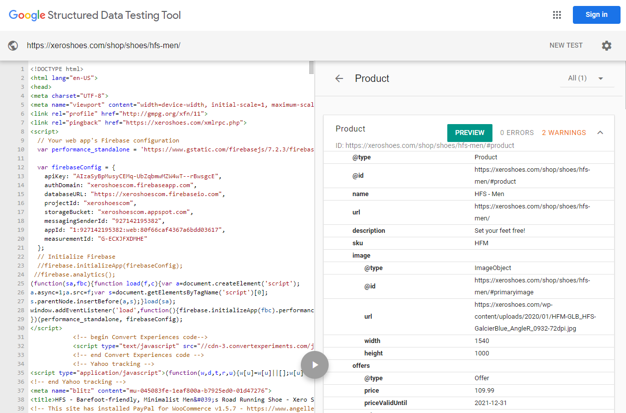 Google Structured Data Testing tool