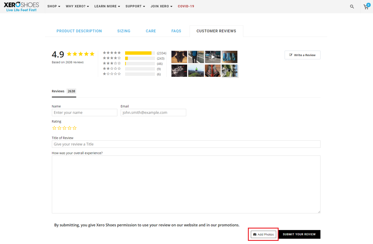 Xero Shoes product page reviews