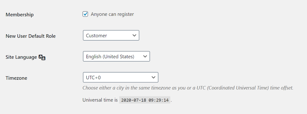 WordPress settings