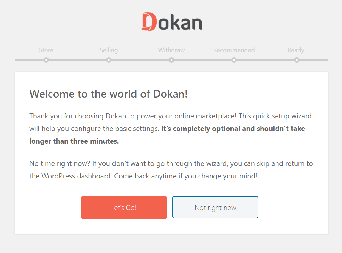 Dokan setup wizard