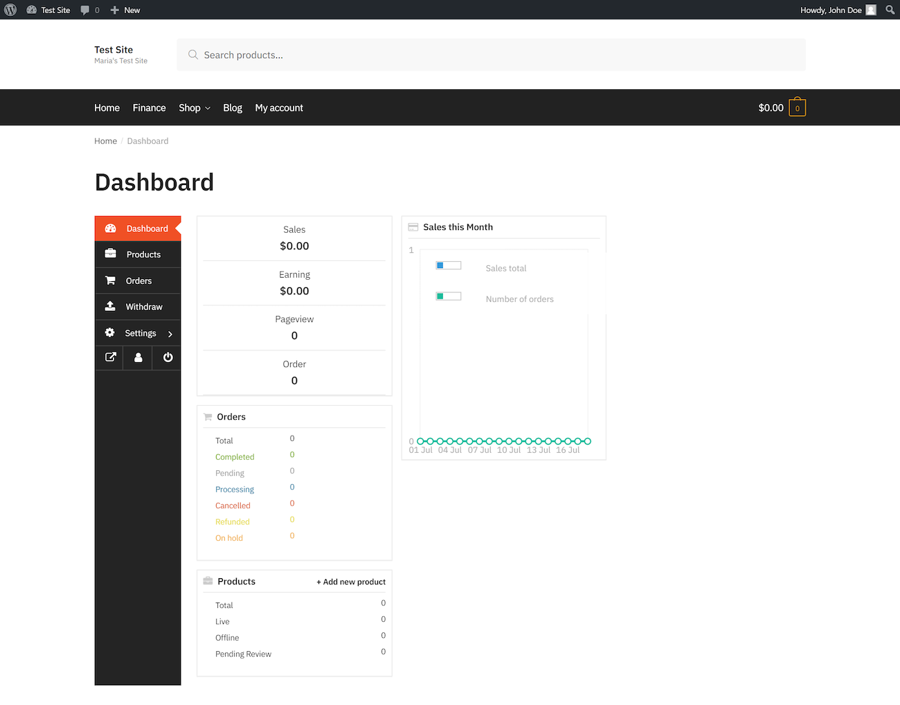 Vendor dashboard