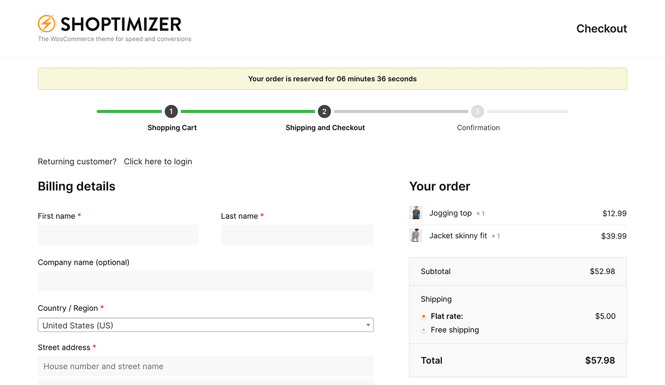 Countdown timer on the checkout