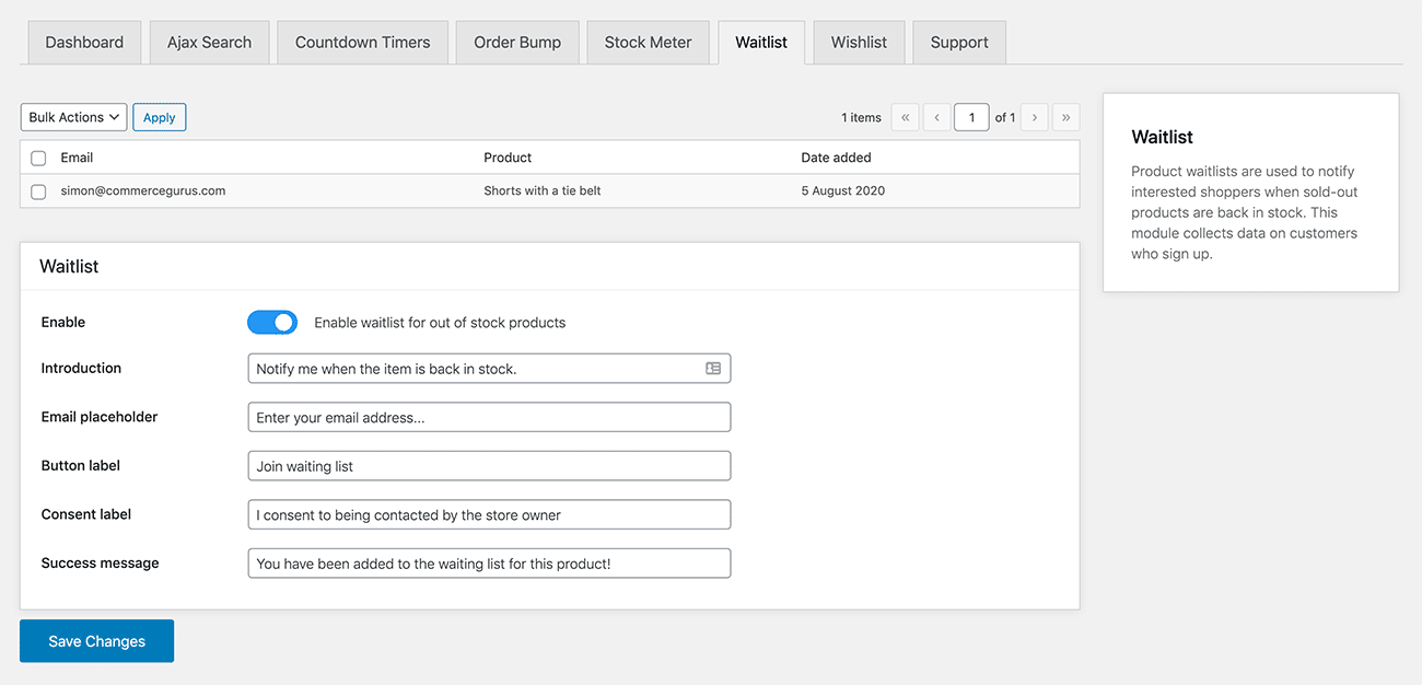 CommerceKit Wishlist Settings