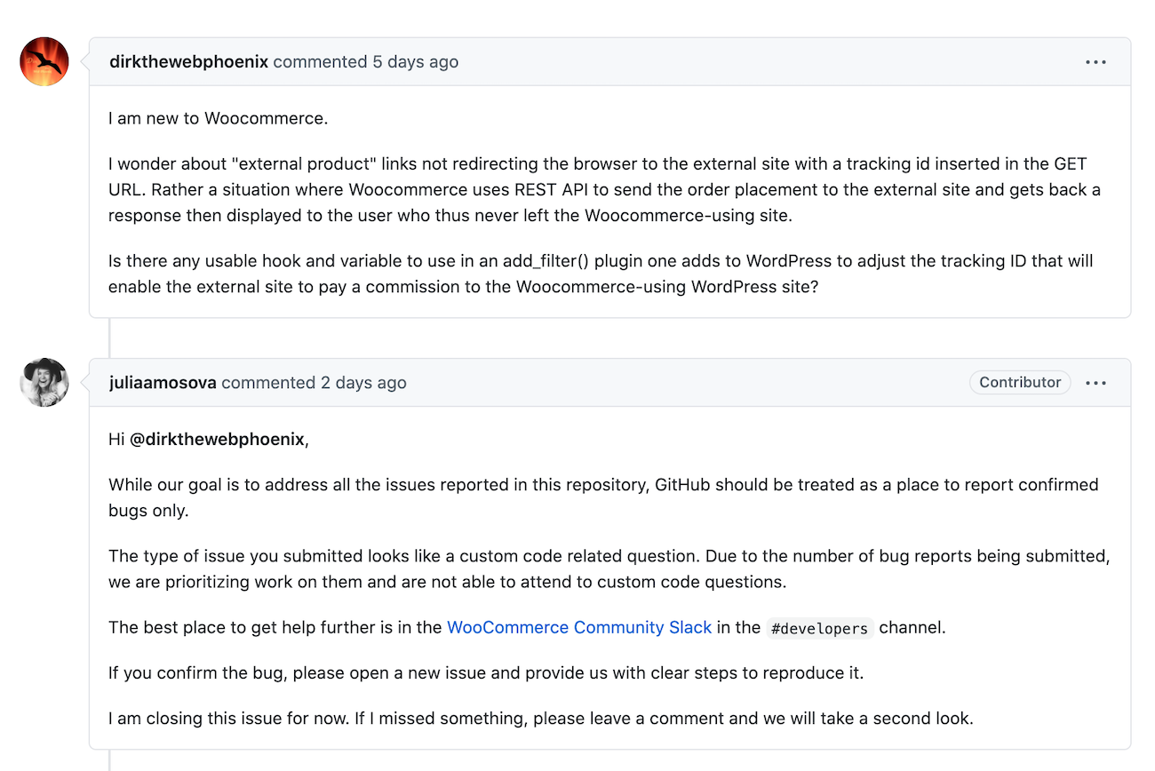 Comments on WooCommerce Github