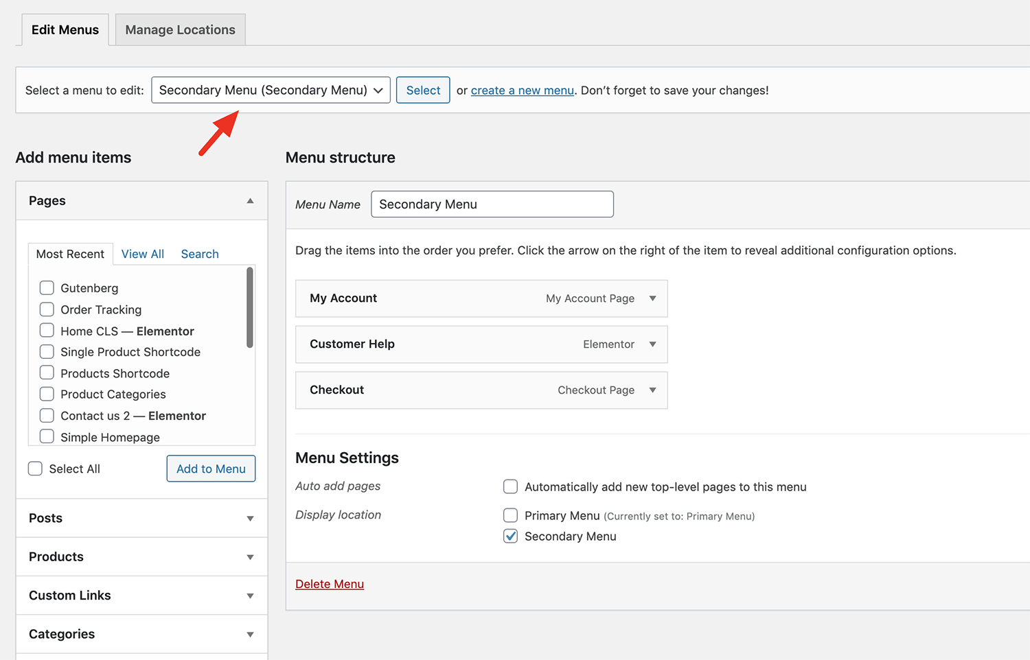 Secondary menu - SVGs