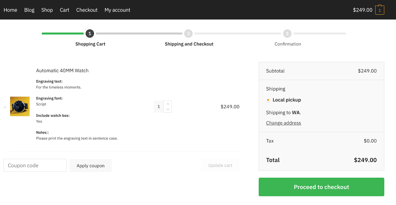 WooCommerce cart page