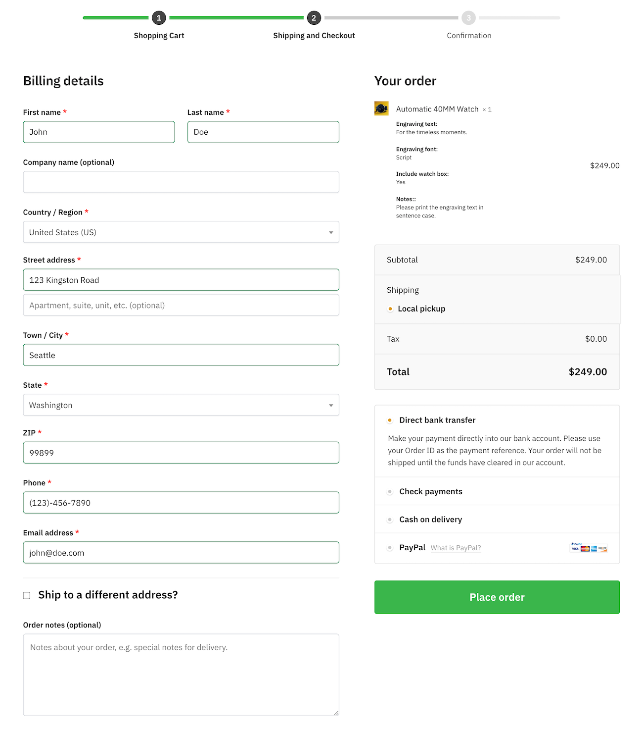 WooCommerce checkout page