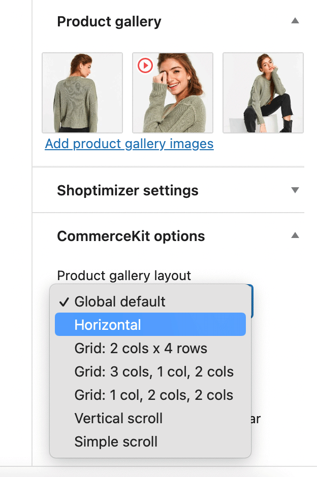 Per product gallery settings.