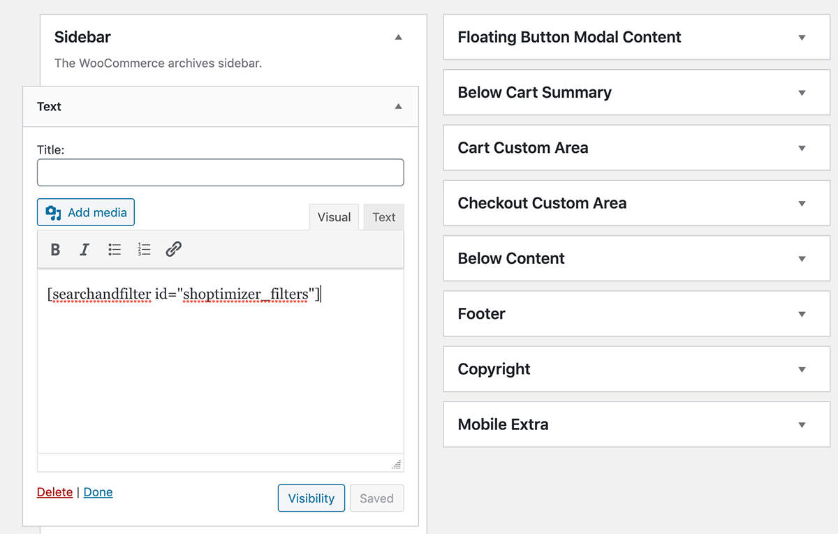 Adding a filters widget