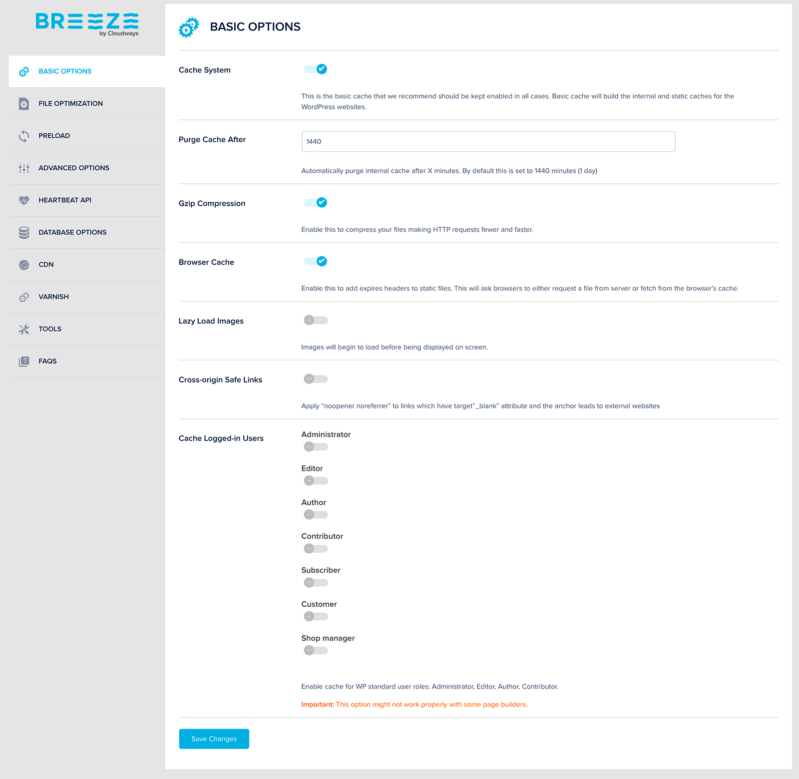 Breeze Plugin Settings