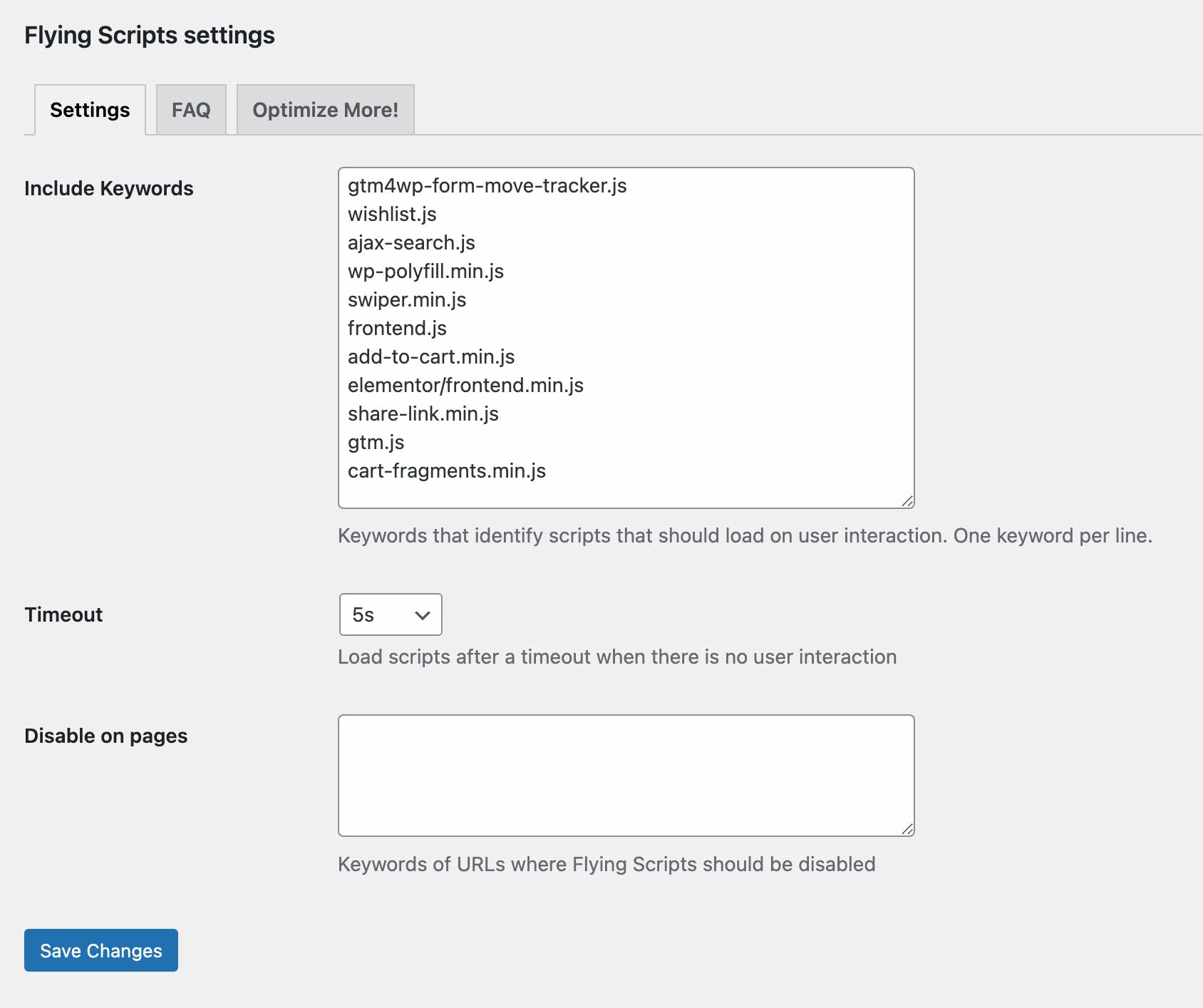 Flying Scripts Settings