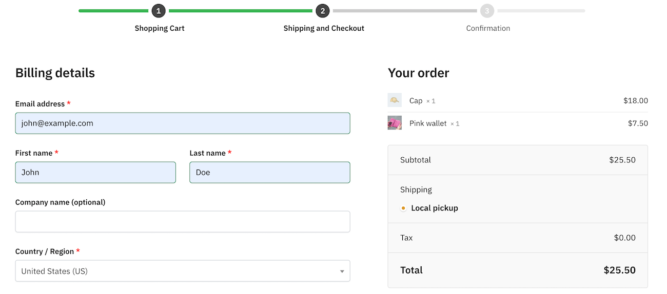 WooCommerce checkout form