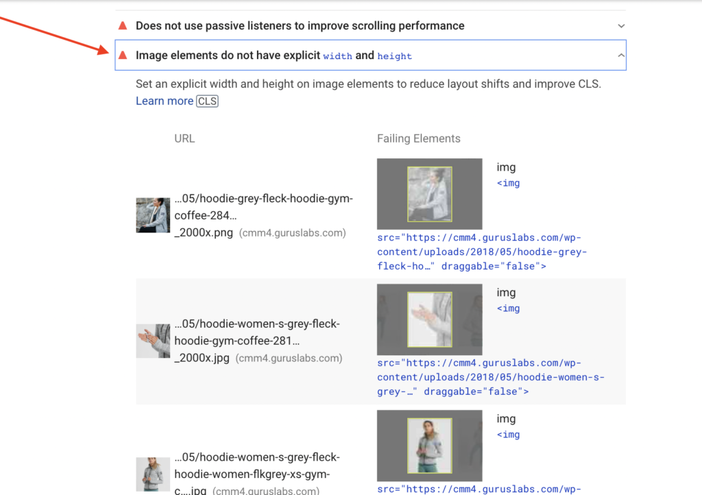 Image elements do not have explicit width and height in Google PageSpeed Insights