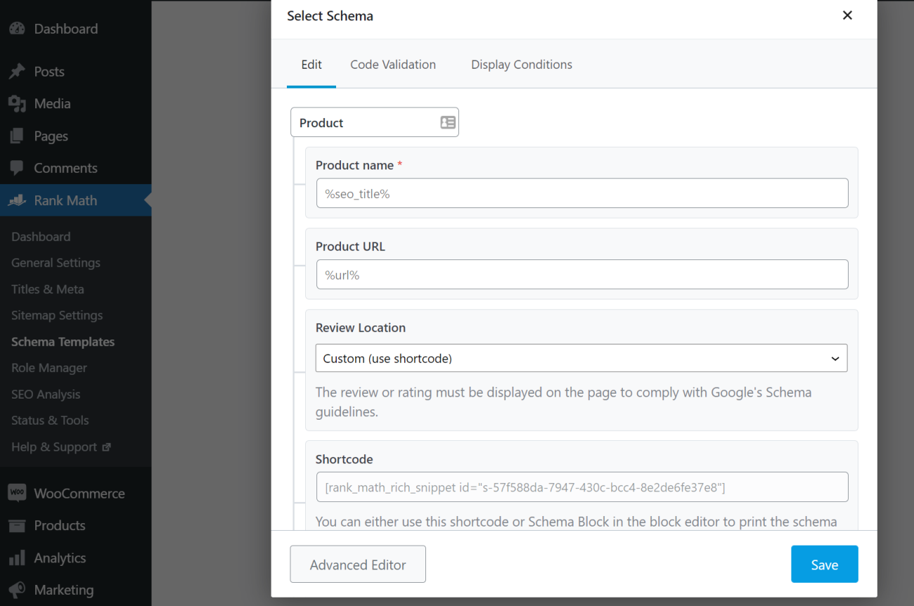 Product rich snippets settings