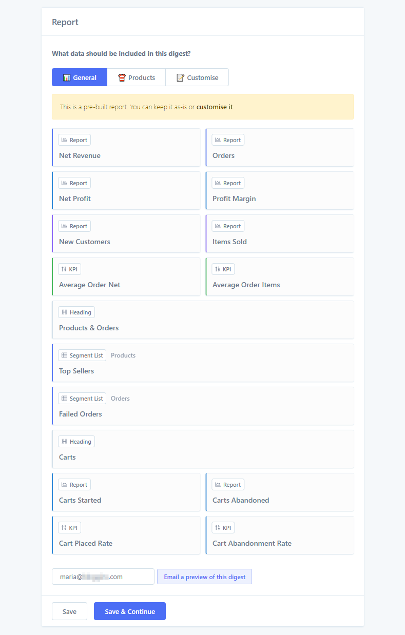 Custom report data