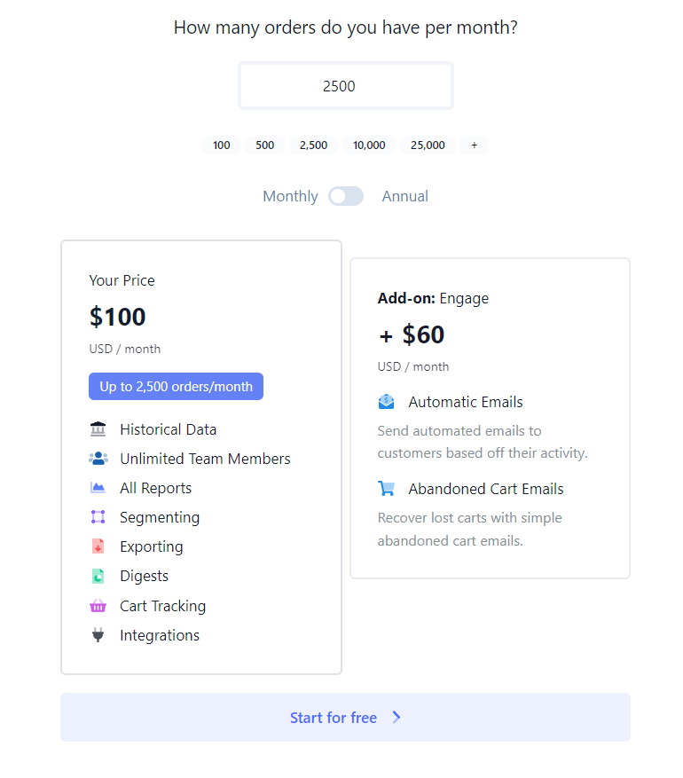 Pricing table