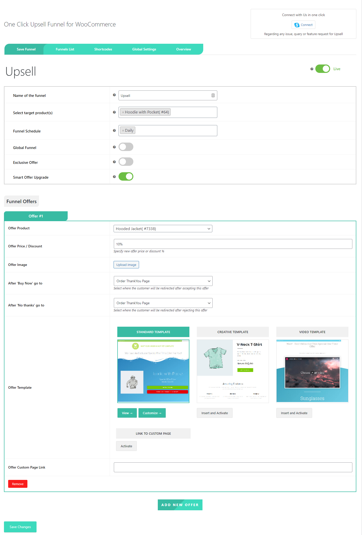 One Click Upsell Funnel for WooCommerce settings