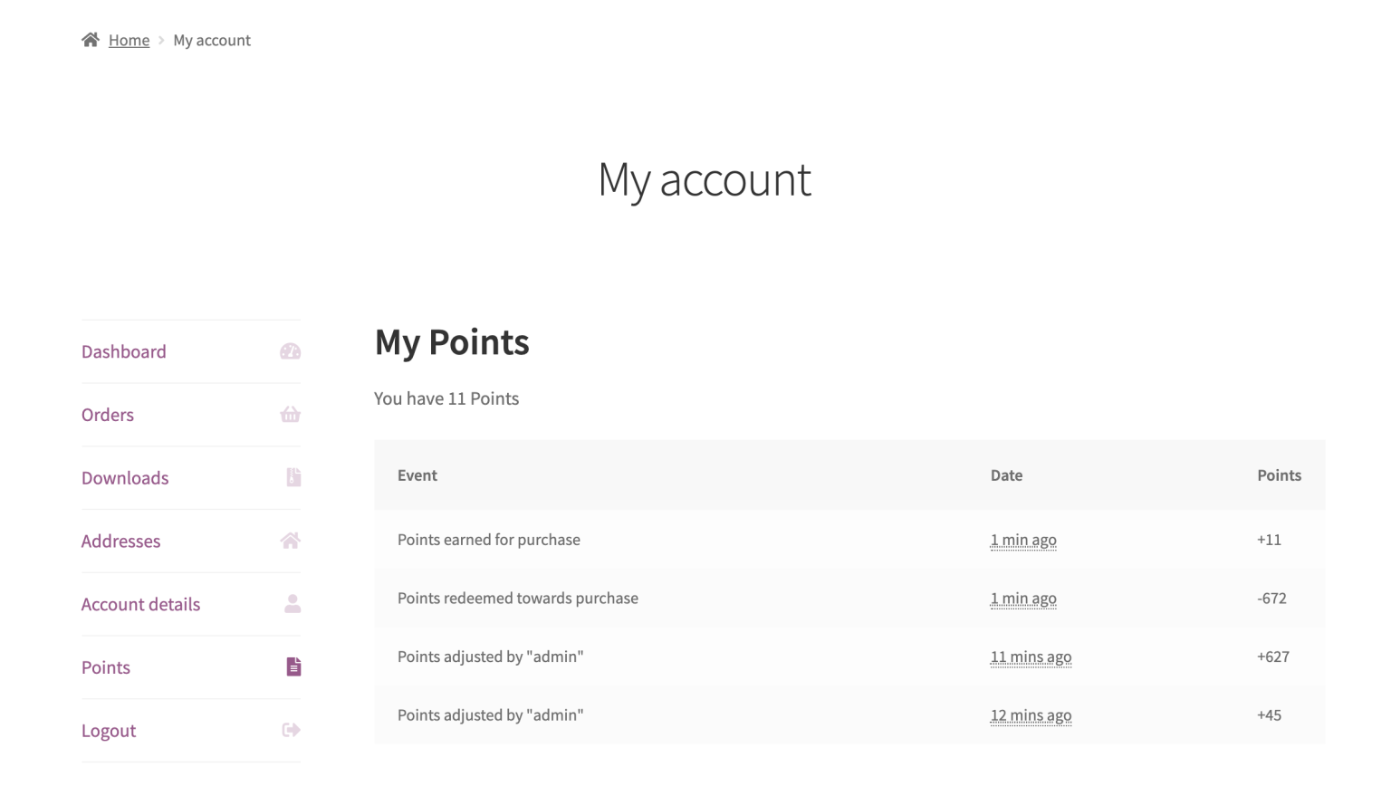 WooCommerce Points and Rewards plugin