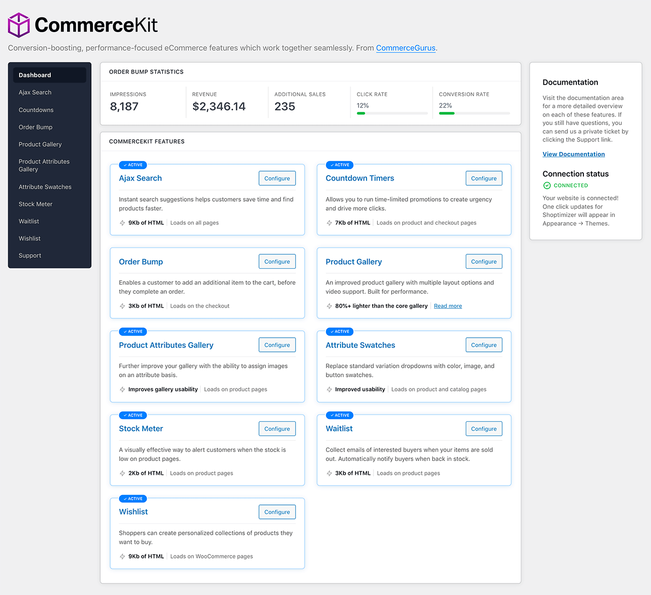 CommerceKit dashboard
