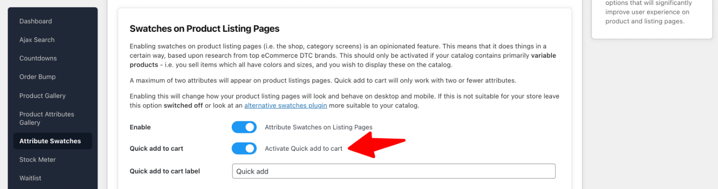 Attribute swatches on product listing pages - Quick add to cart