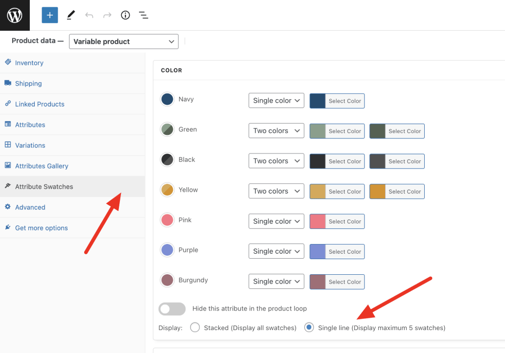 Swatches on a single line