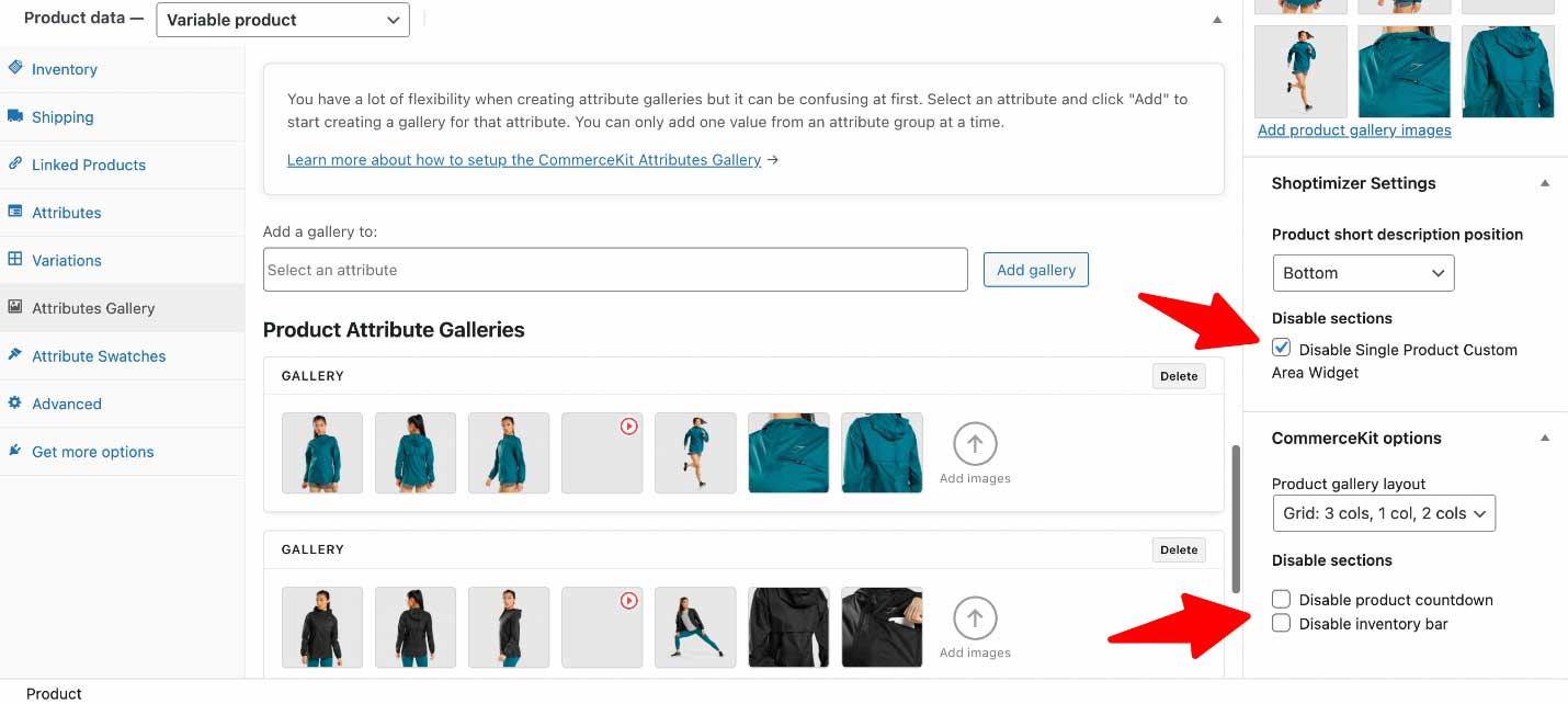 Disable product page features in Shoptimizer