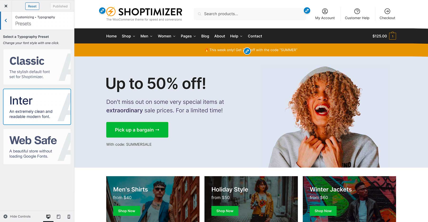 Shoptimizer with the Inter Font