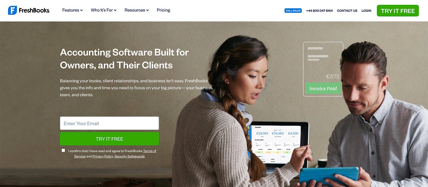 Freshbooks homepage