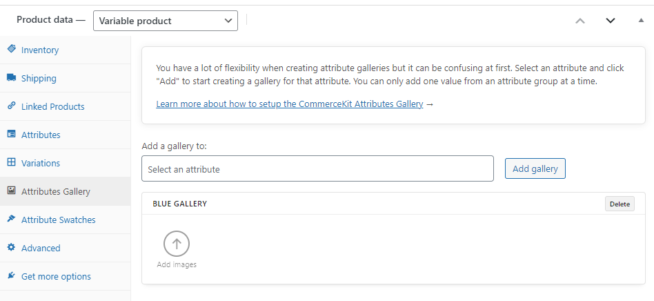 Configure attributes gallery