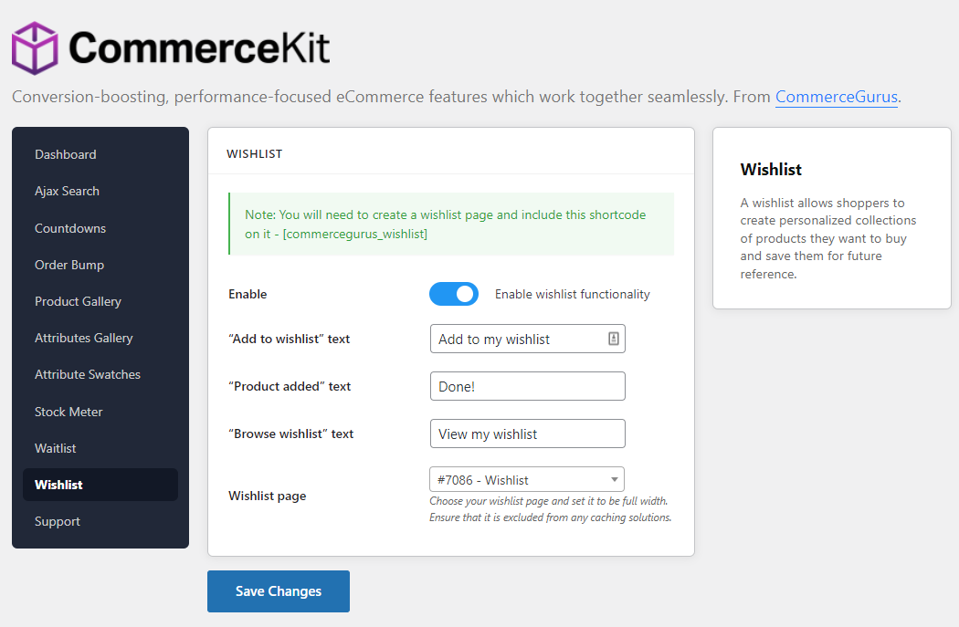 WooCommerce wishlist settings