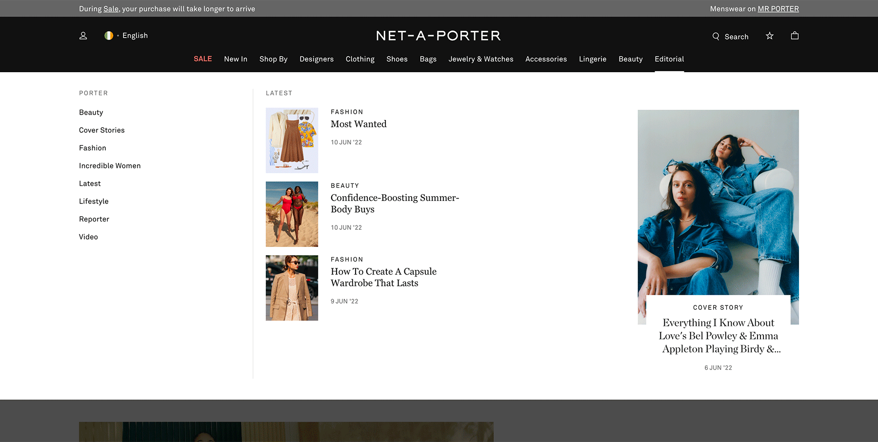 NET-A-PORTER Navigation