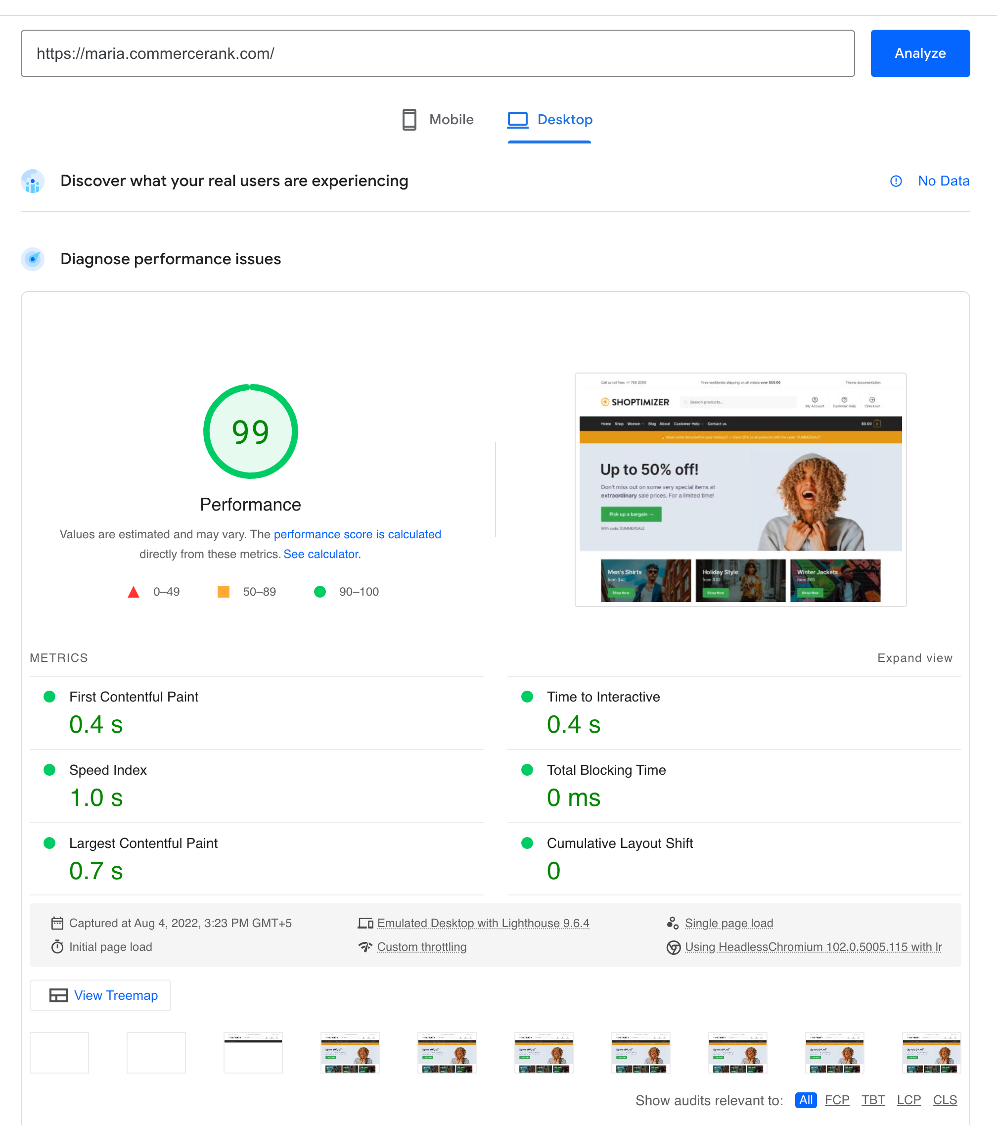 Google PageSpeed Insights desktop score