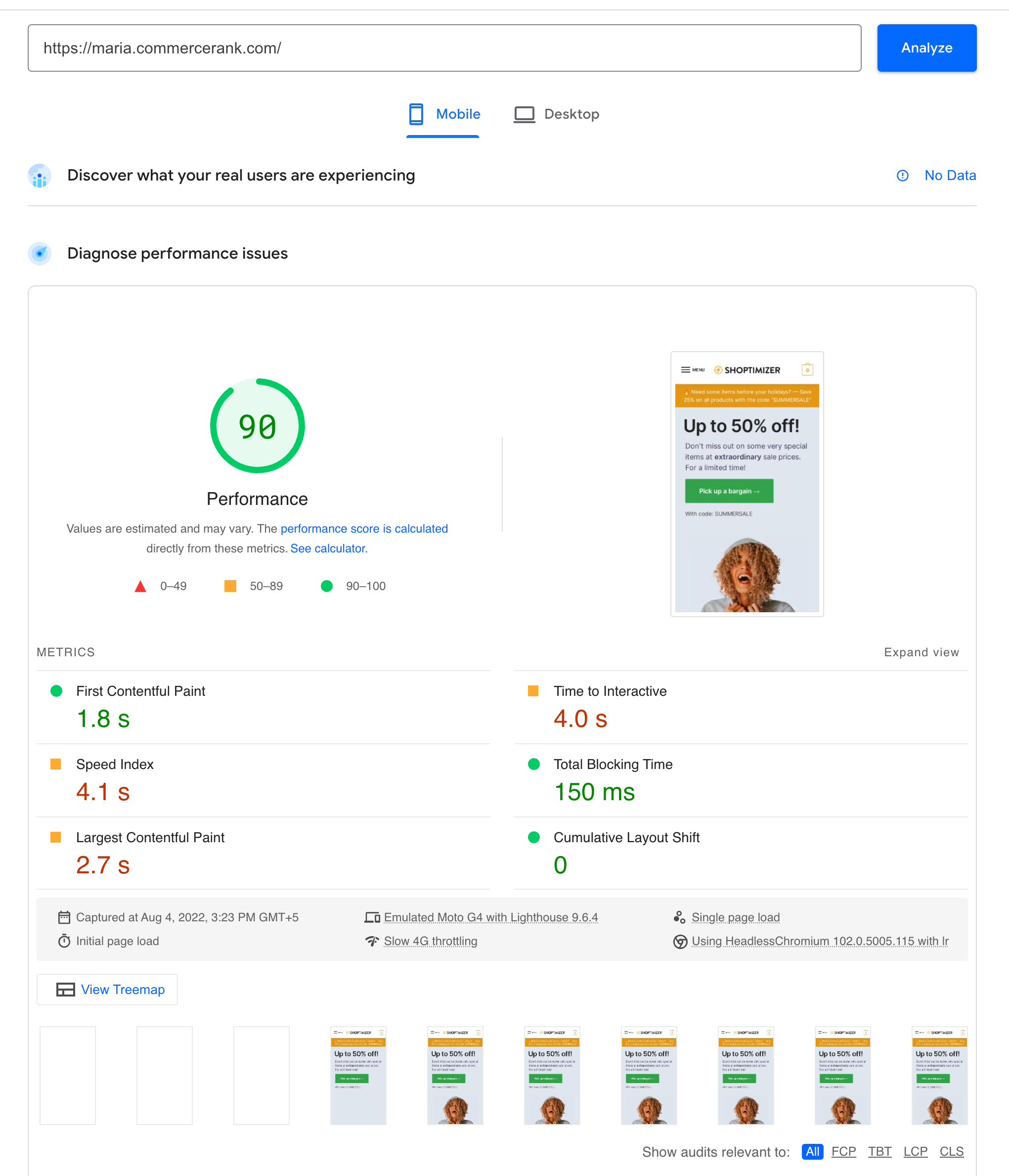 Google PageSpeed Insights mobile score