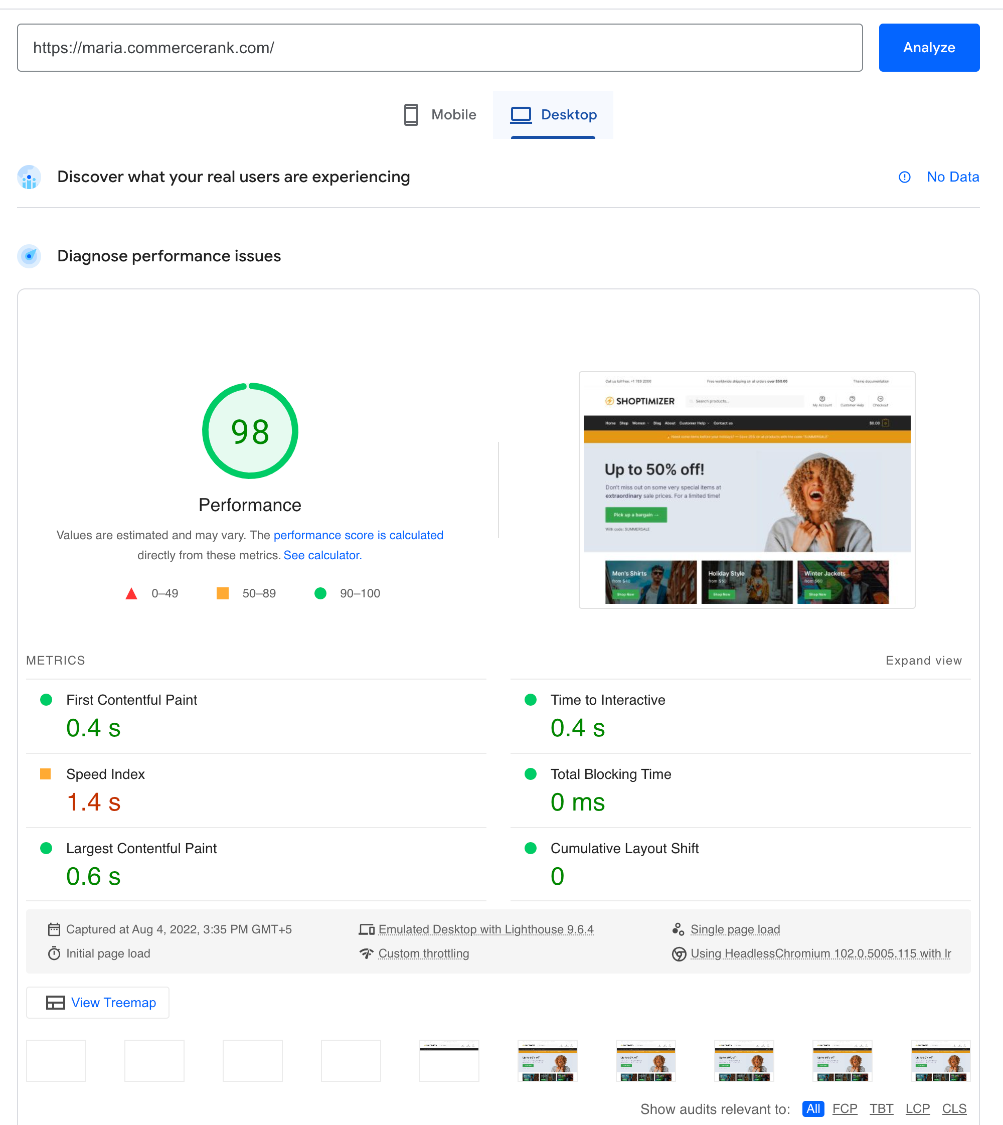 Google PageSpeed Insights desktop score