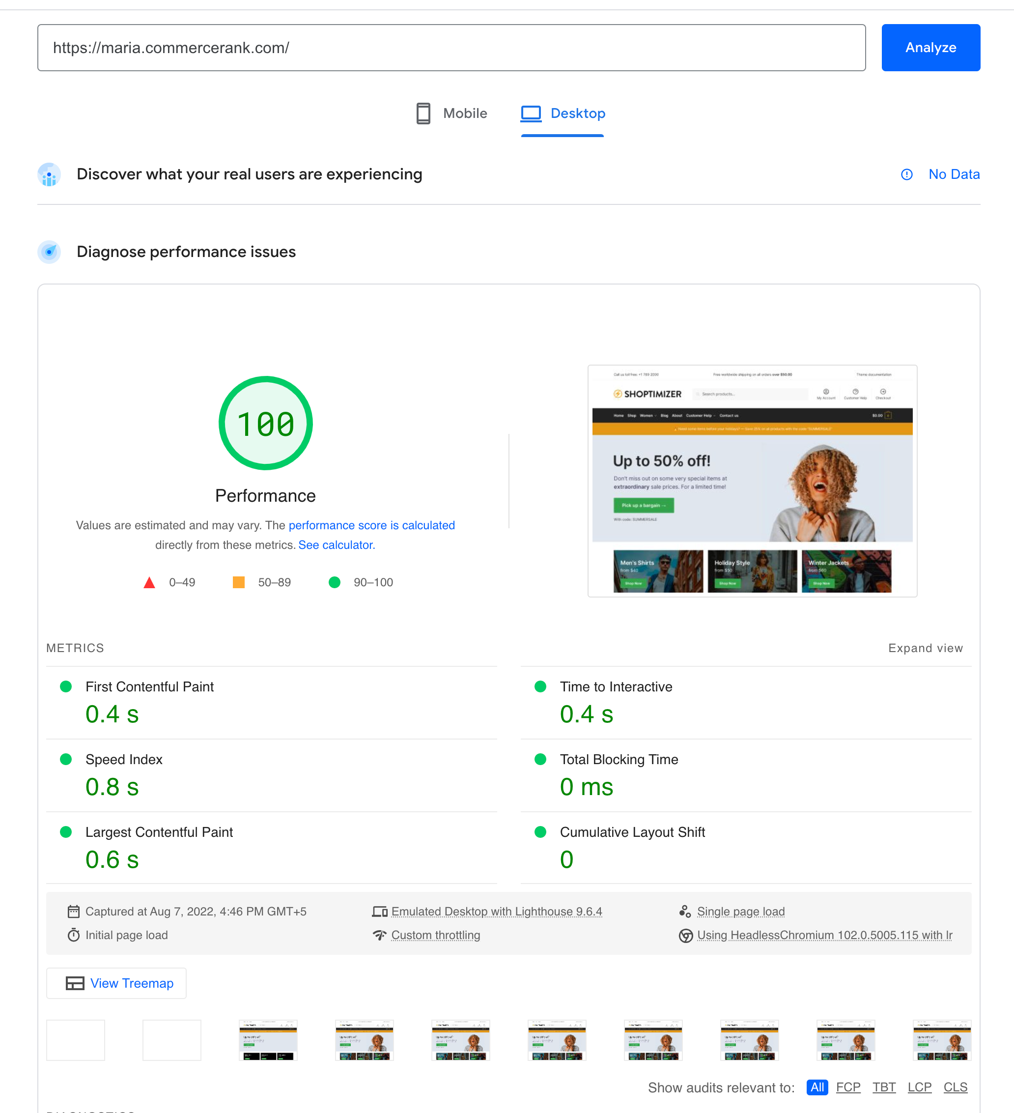 Google PageSpeed Insights desktop