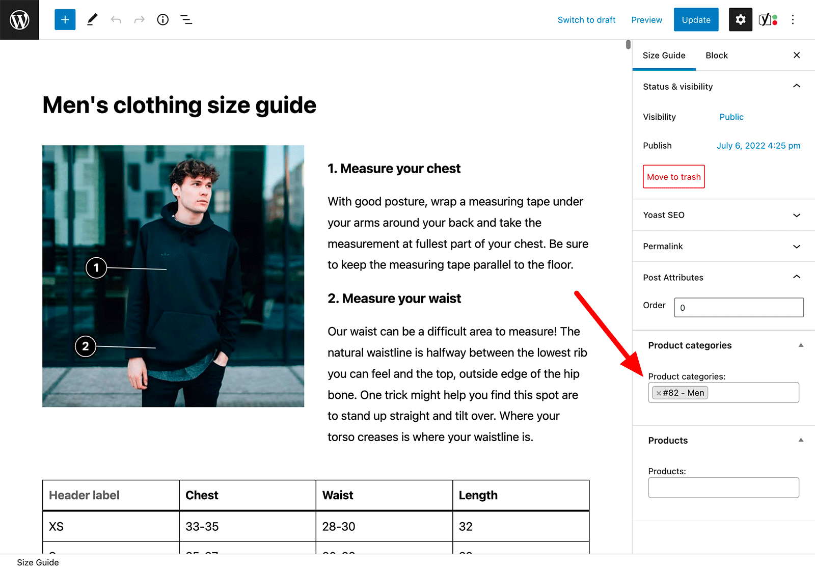 Size Guides Category Selection