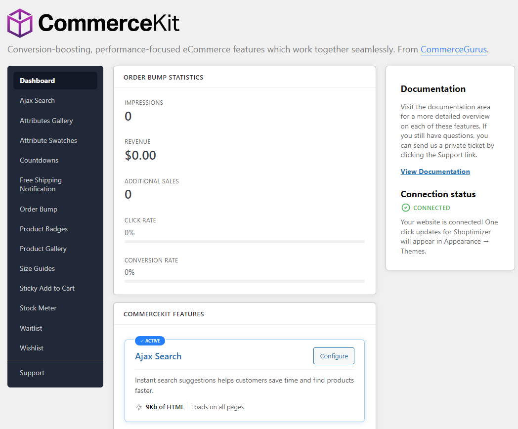 CommerceKit dashboard