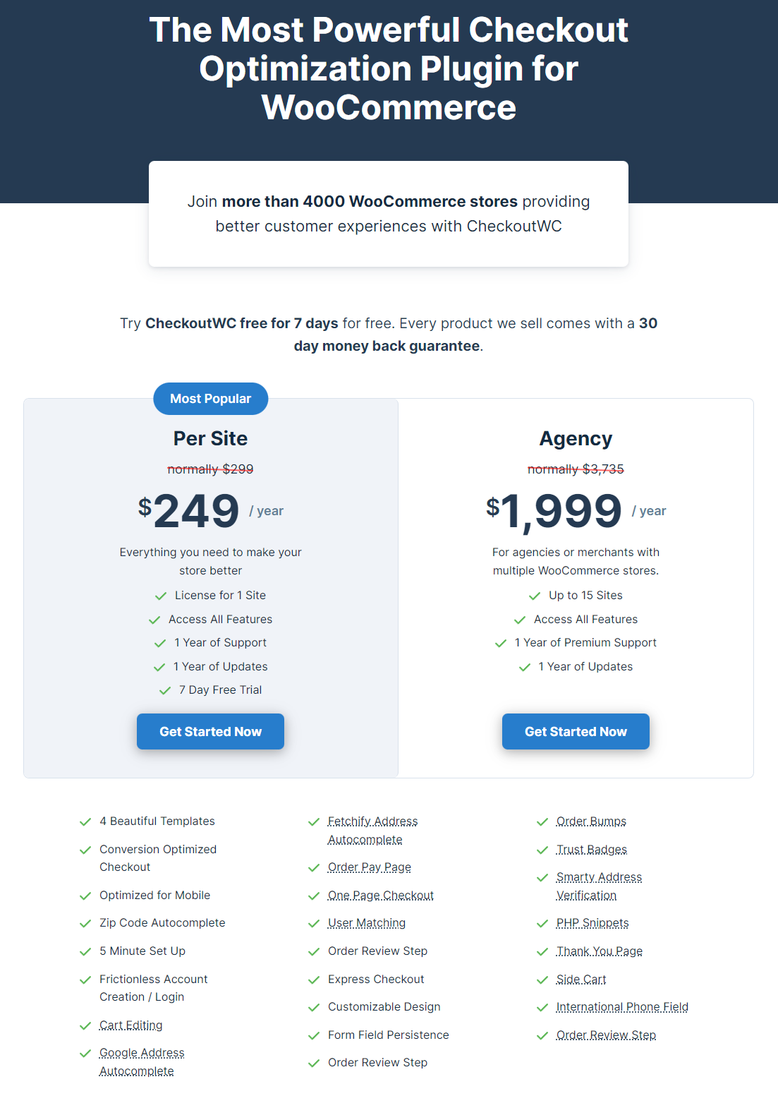 Plans and pricing for the CheckoutWC plugin.