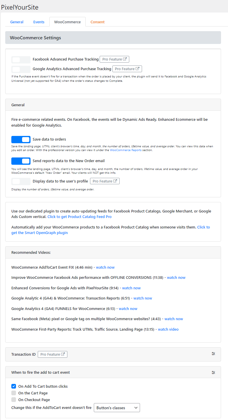 PixelYourSite WooCommerce integration.