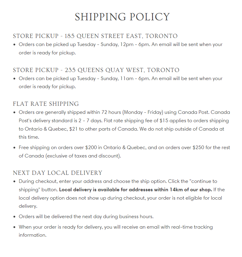Merchant of York shipping policy