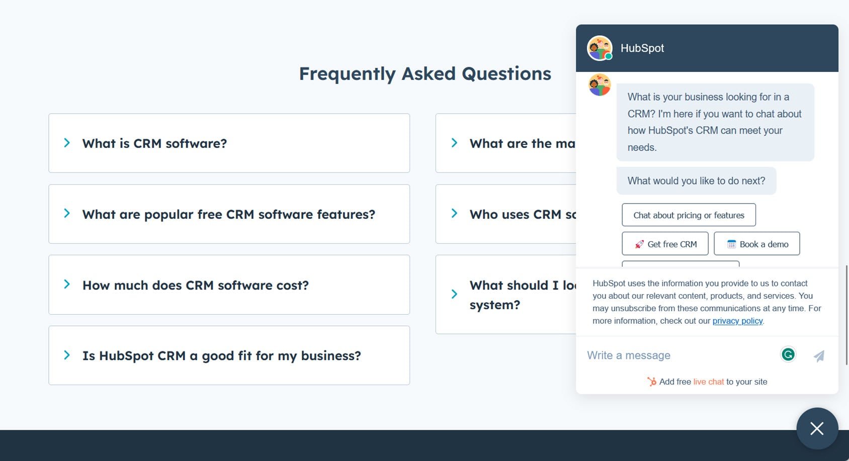 HubSpot Live Chat Example